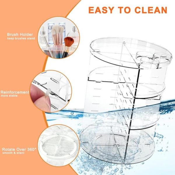 360° Rotating Makeup Organizer Stand - Cosmetic Holder Acrylic - Image 3